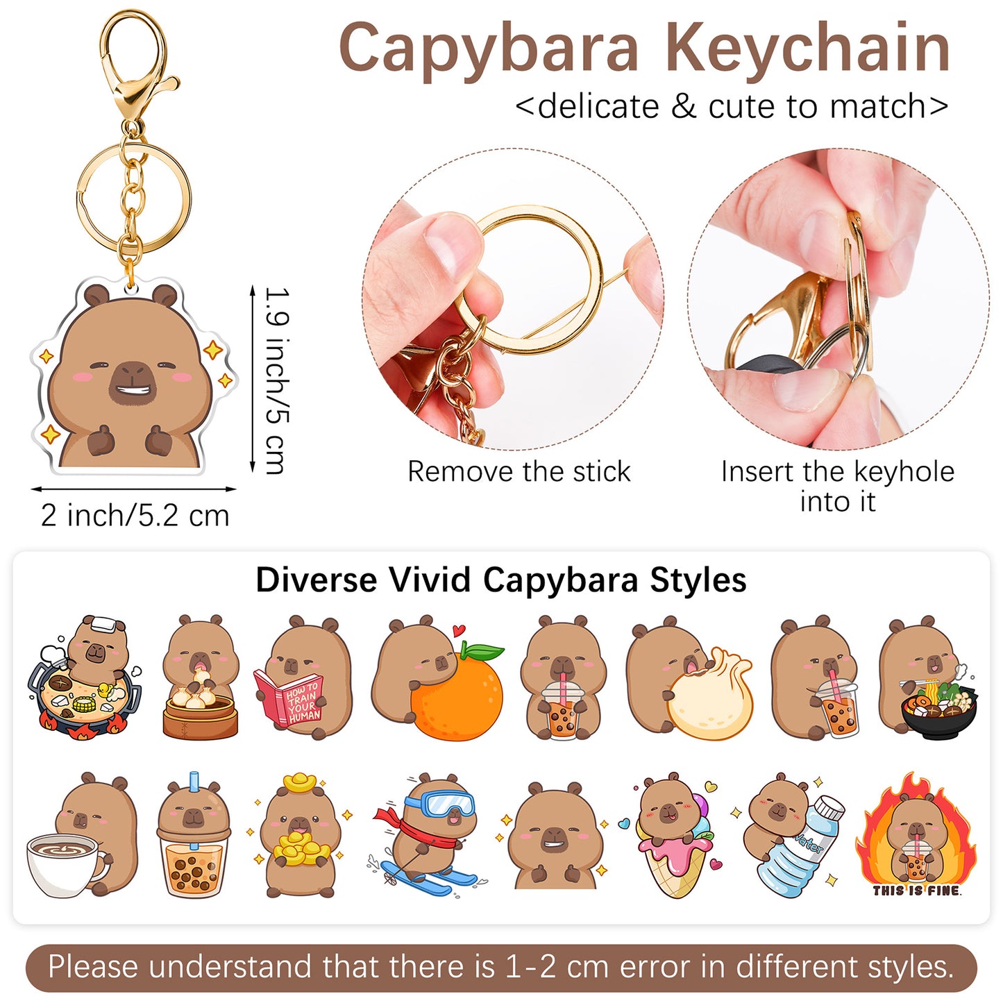 Capybara Acrylic Keychain Cute Kawaii Foodie Stocking Stuffer