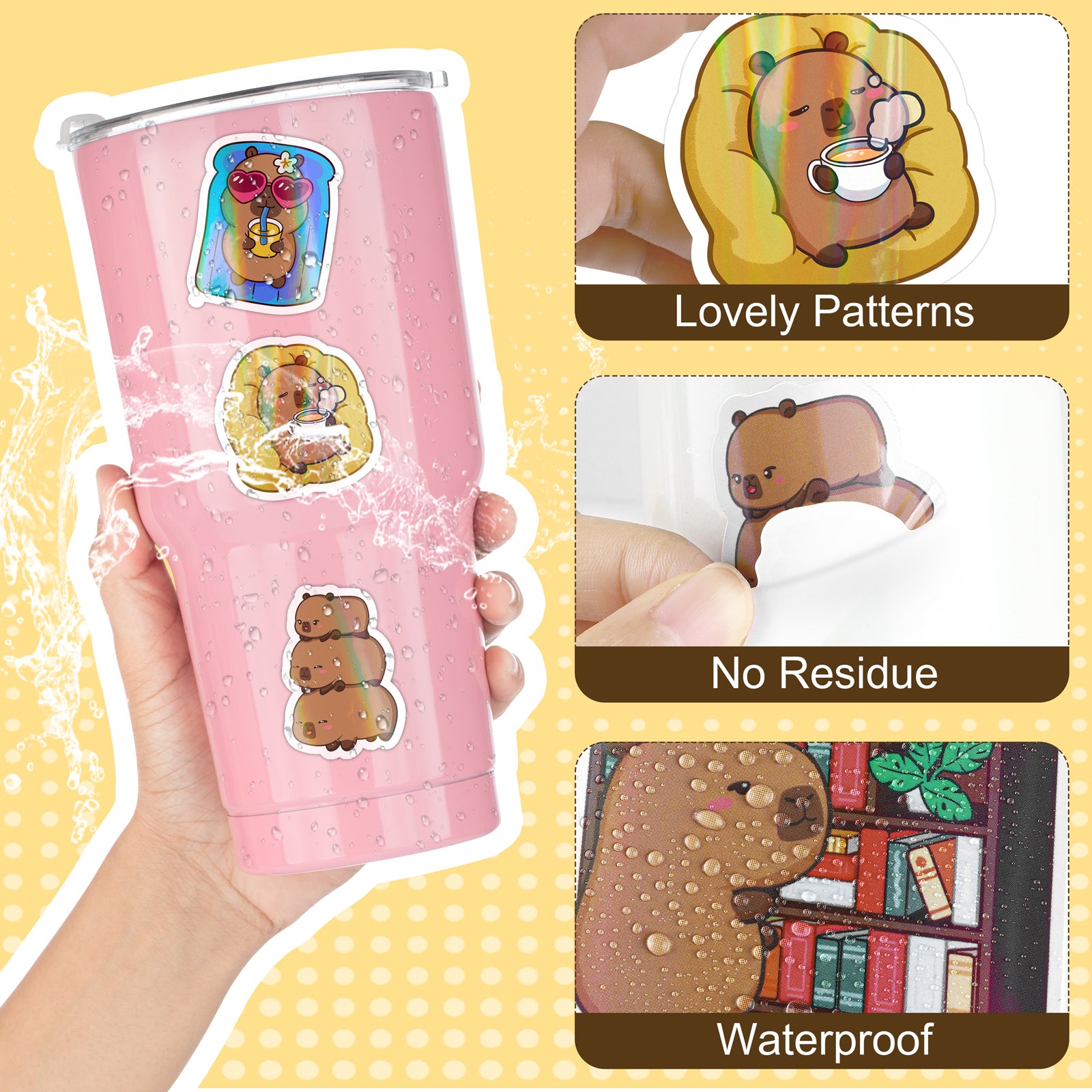 Capybara Holographic Vinyl Stickers Set Various Designs Animal Lover Cute Kawaii Decor