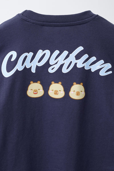 Navy CapyFun t-shirt with three capybaras