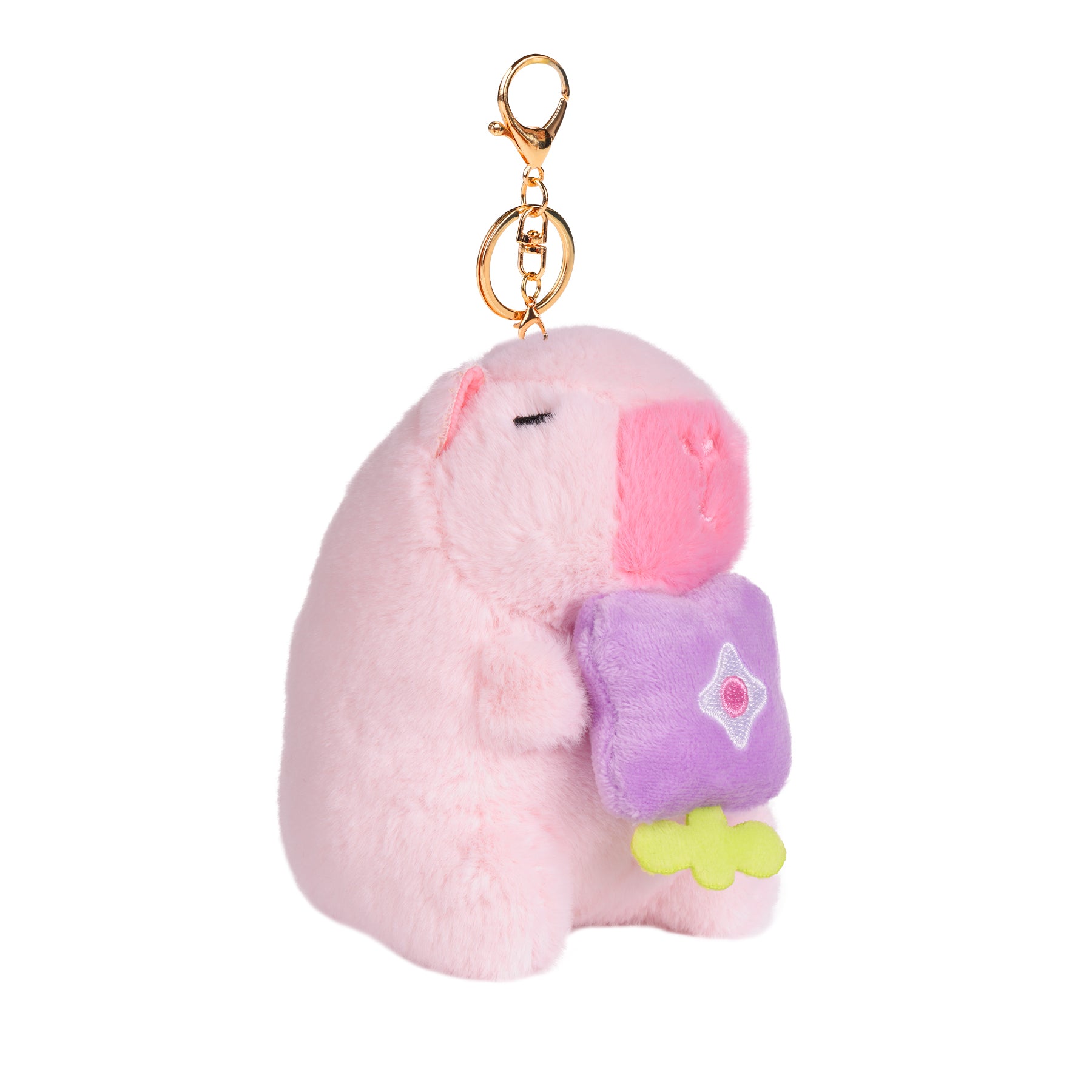 Capybara Pink Purple Flower Plush Keychain