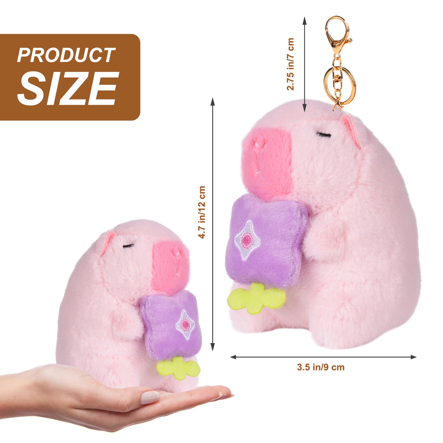 Capybara Pink Purple Flower Plush Keychain