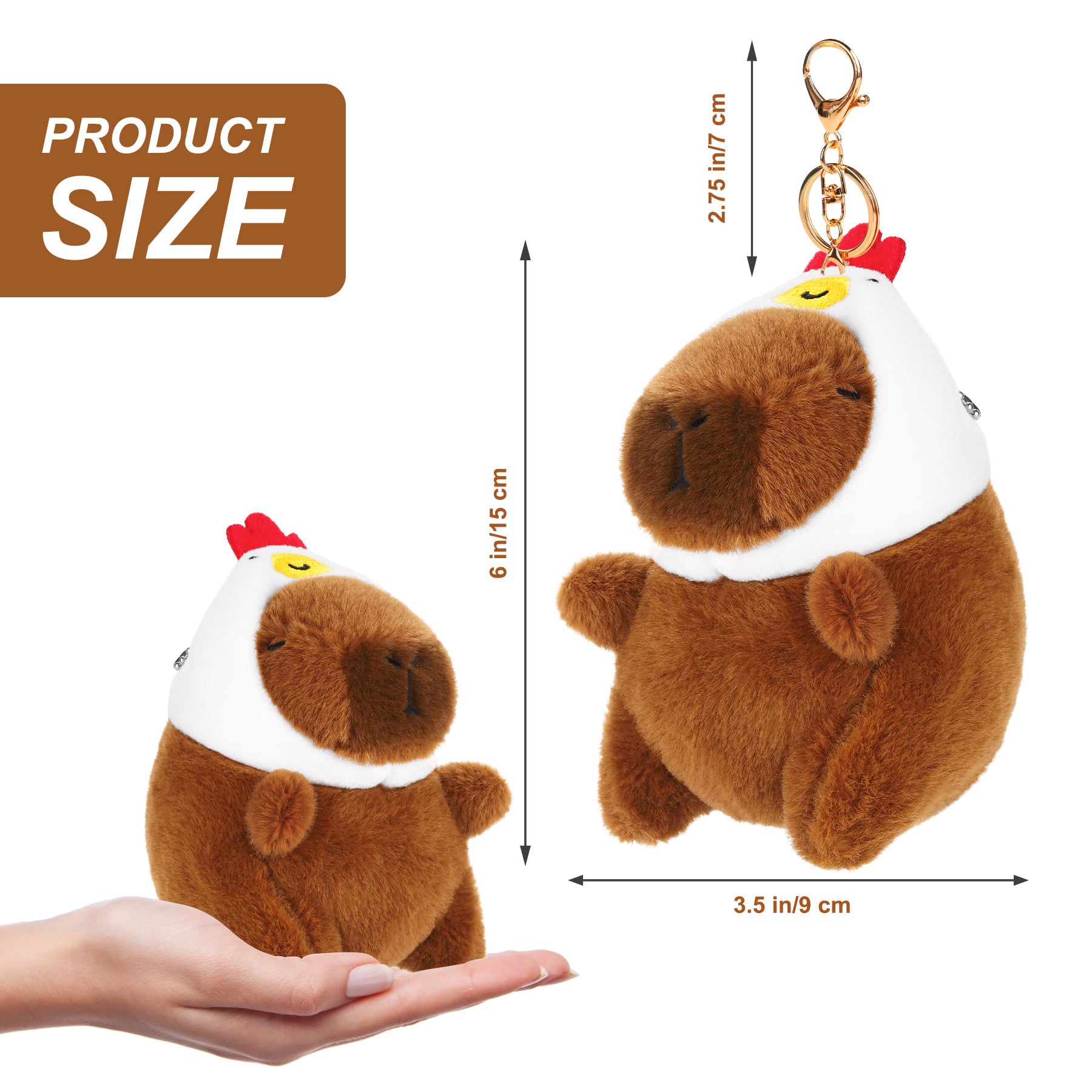 Capybara Chicken Hat Plush Keychain