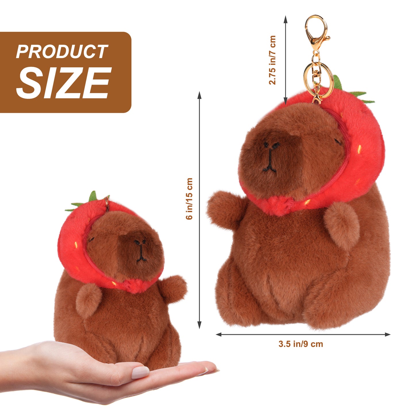 Capybara Strawberry Hat Plush Keychain