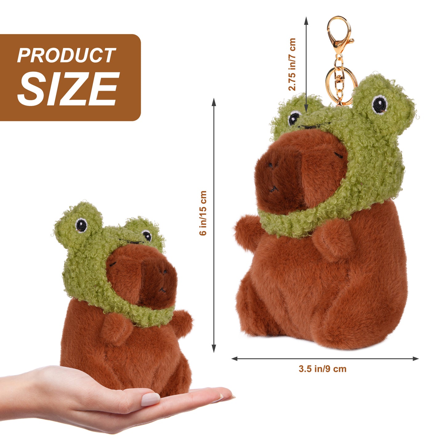 Capybara Frog Hat Plush Keychain