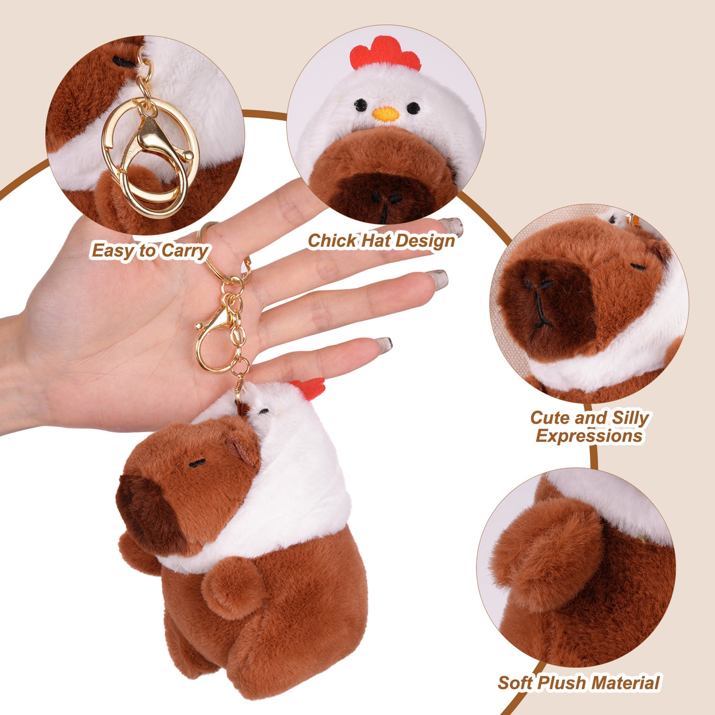 Capybara Chicken Hat Plush Keychain