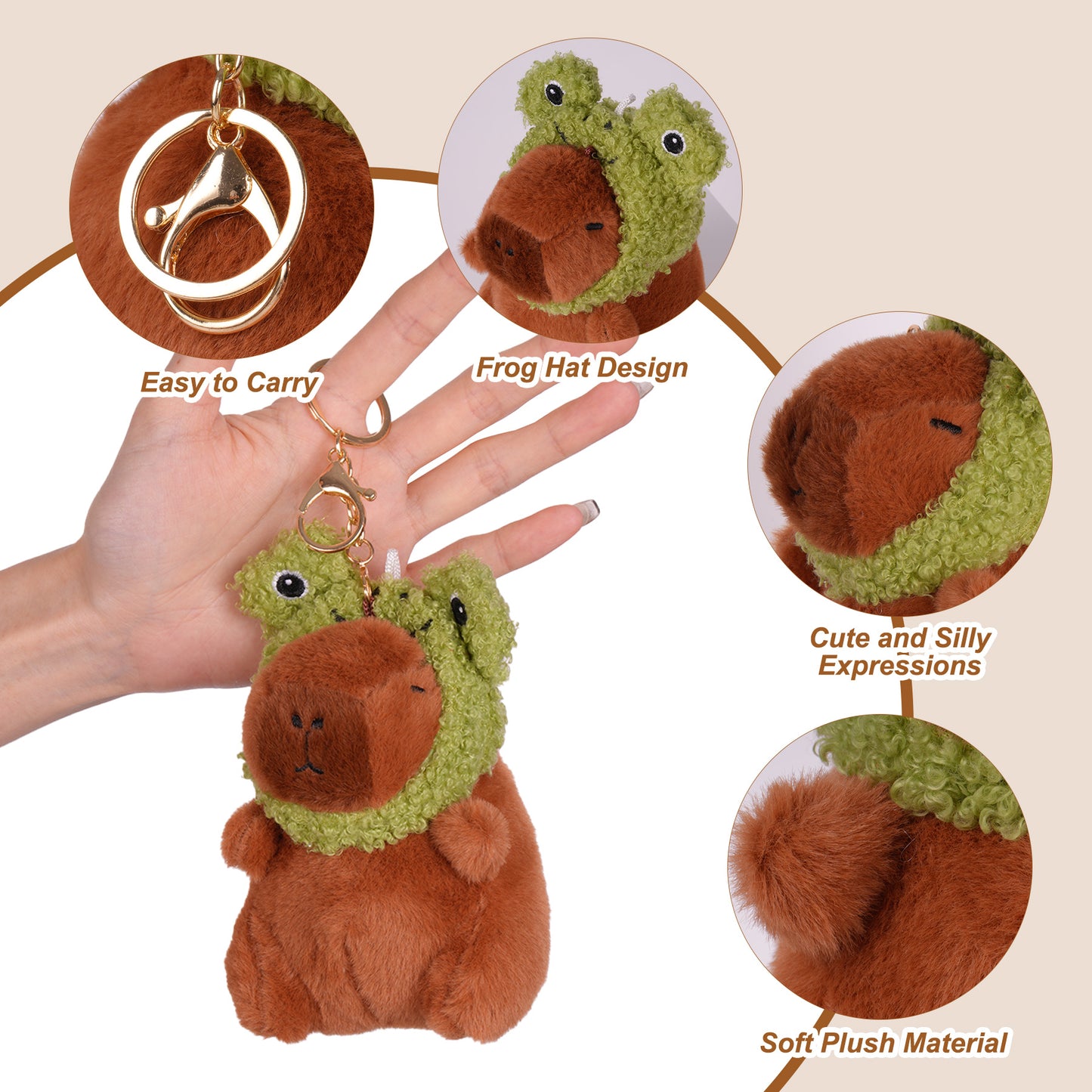 Capybara Frog Hat Plush Keychain