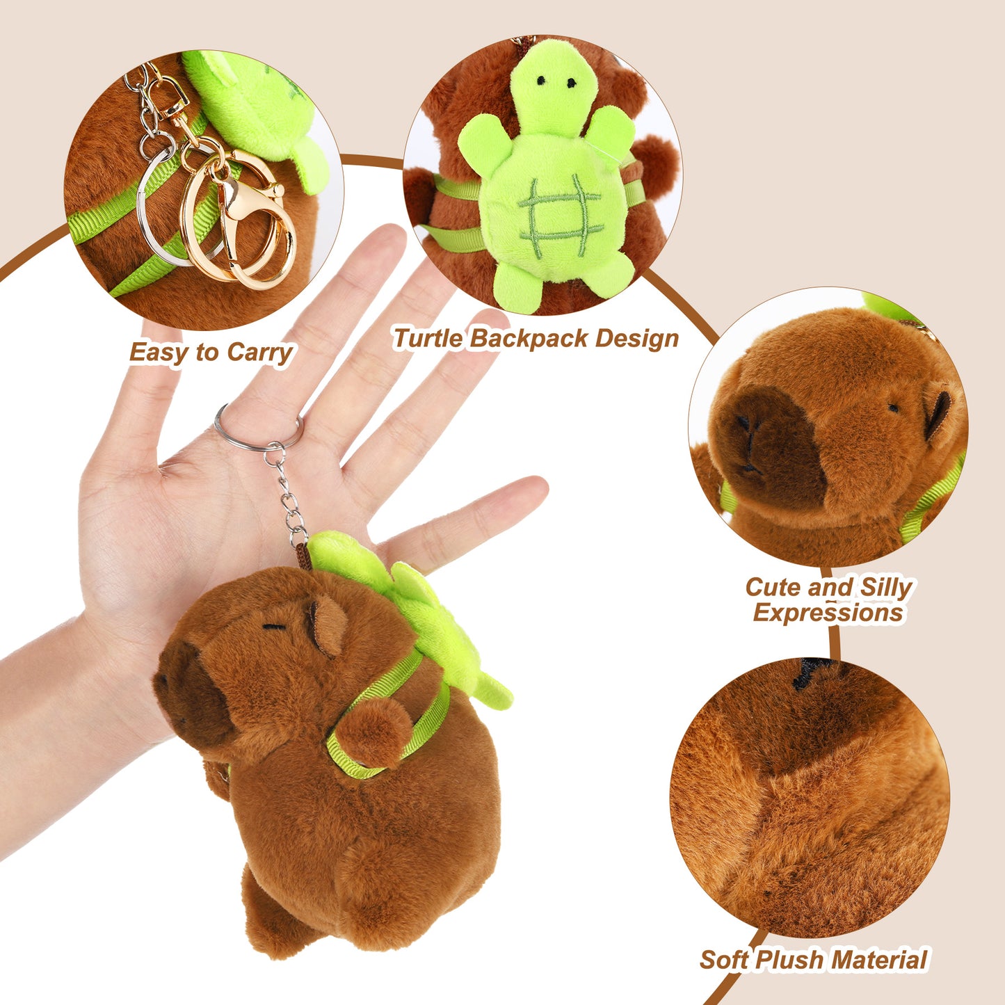 Capybara Turtle Backpack Plush Keychain