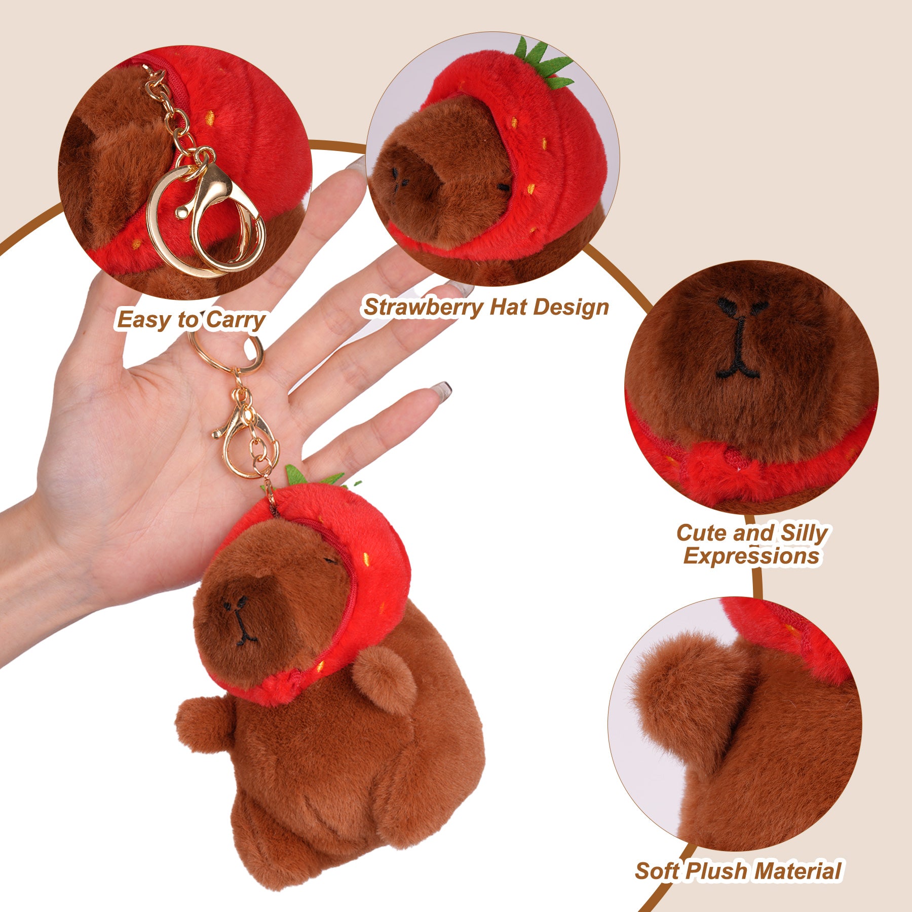 Capybara Strawberry Hat Plush Keychain