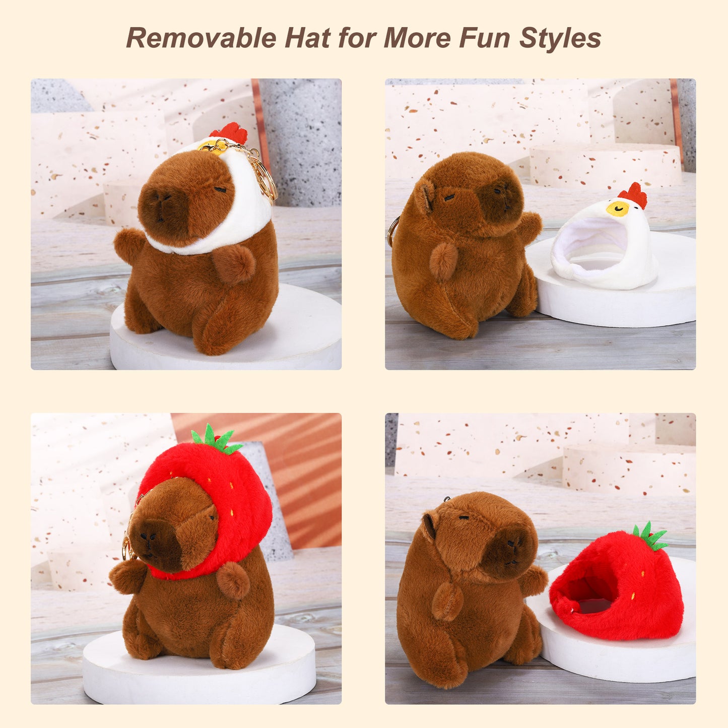 Capybara Piggy Hat Plush Keychain