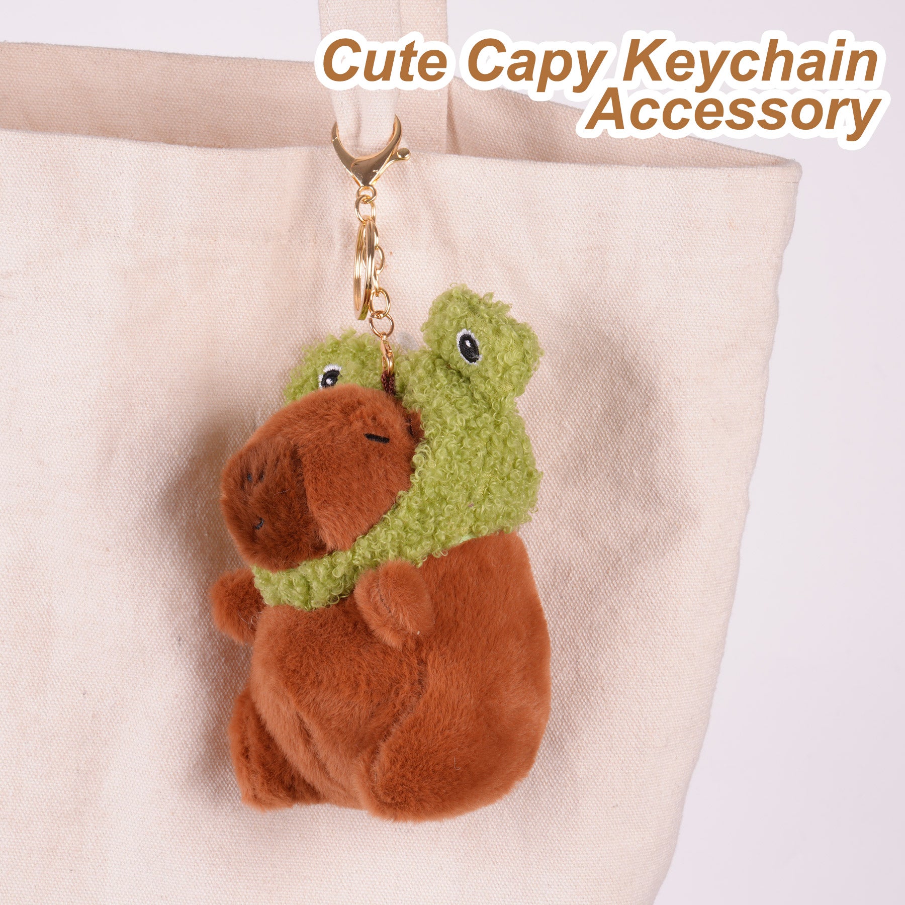 Capybara Frog Hat Plush Keychain