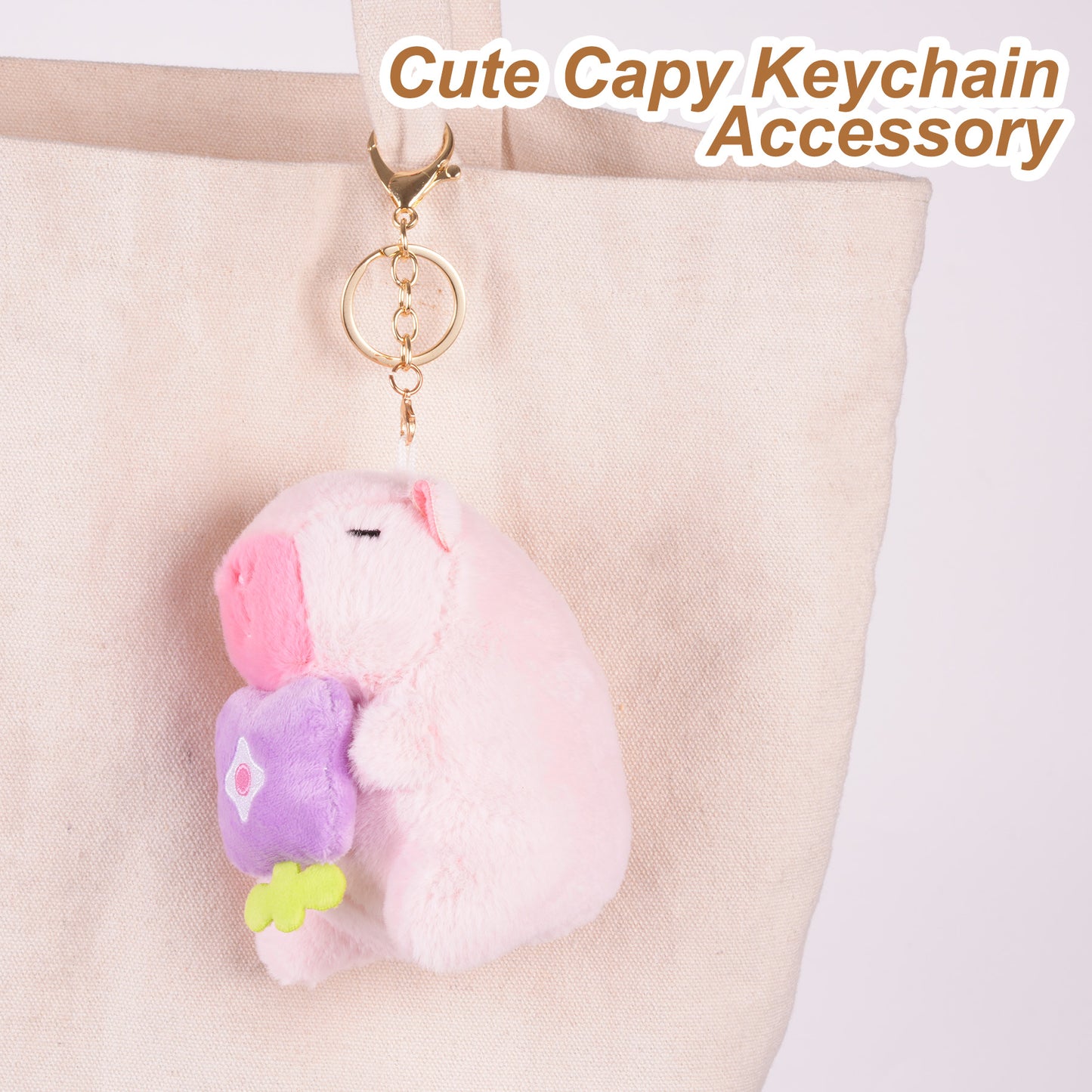 Capybara Pink Purple Flower Plush Keychain