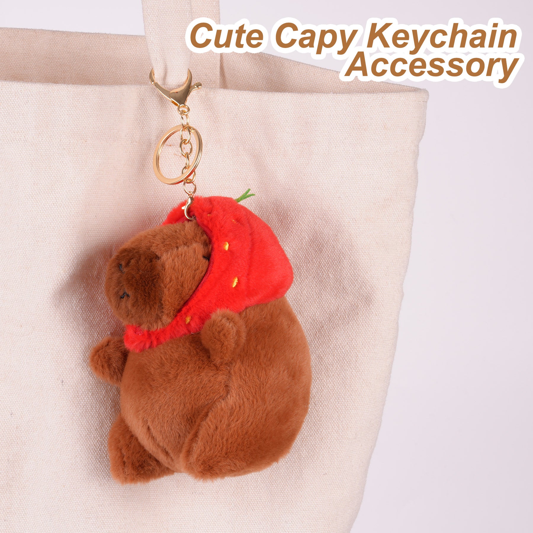 Capybara Strawberry Hat Plush Keychain