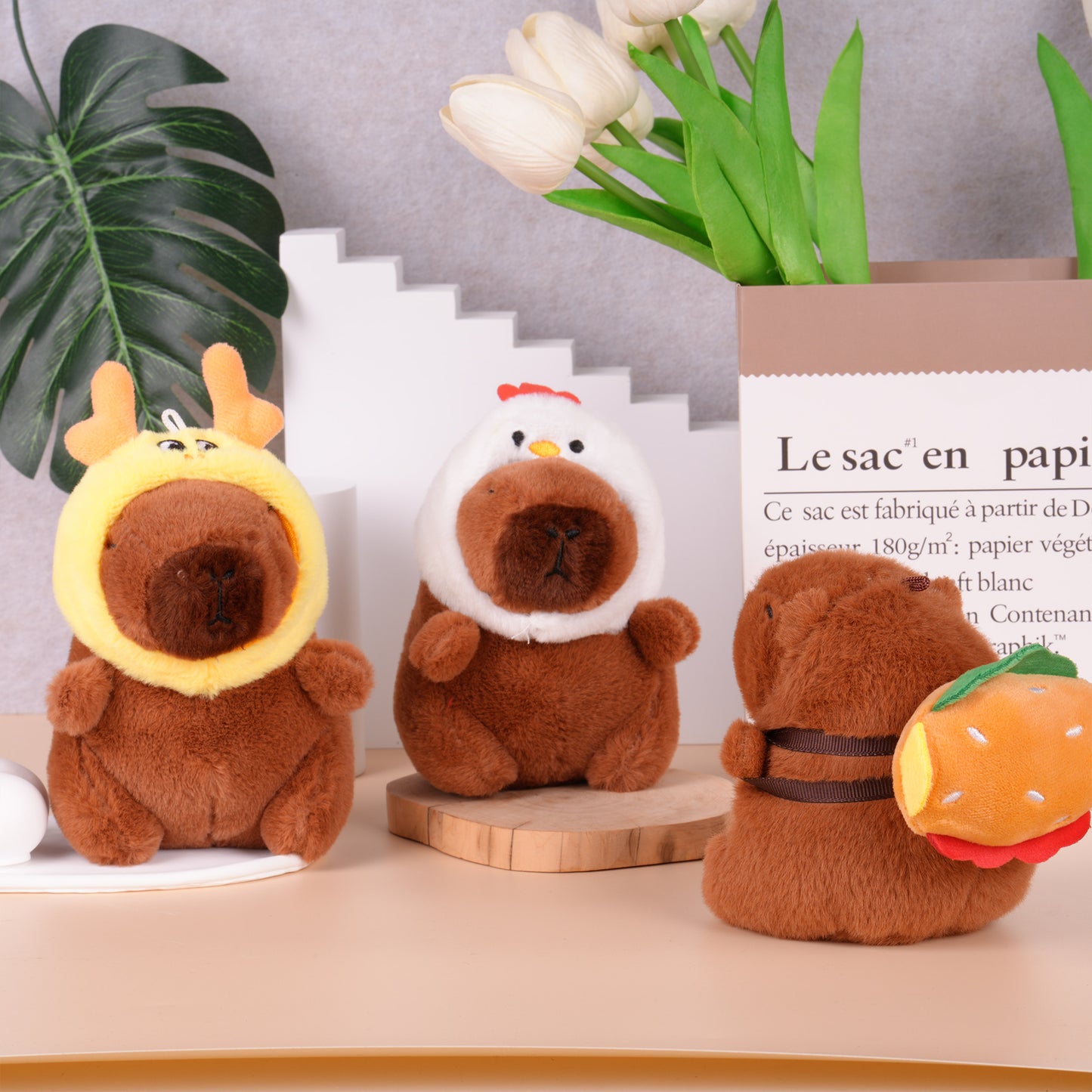 Capybara Chicken Hat Plush Keychain