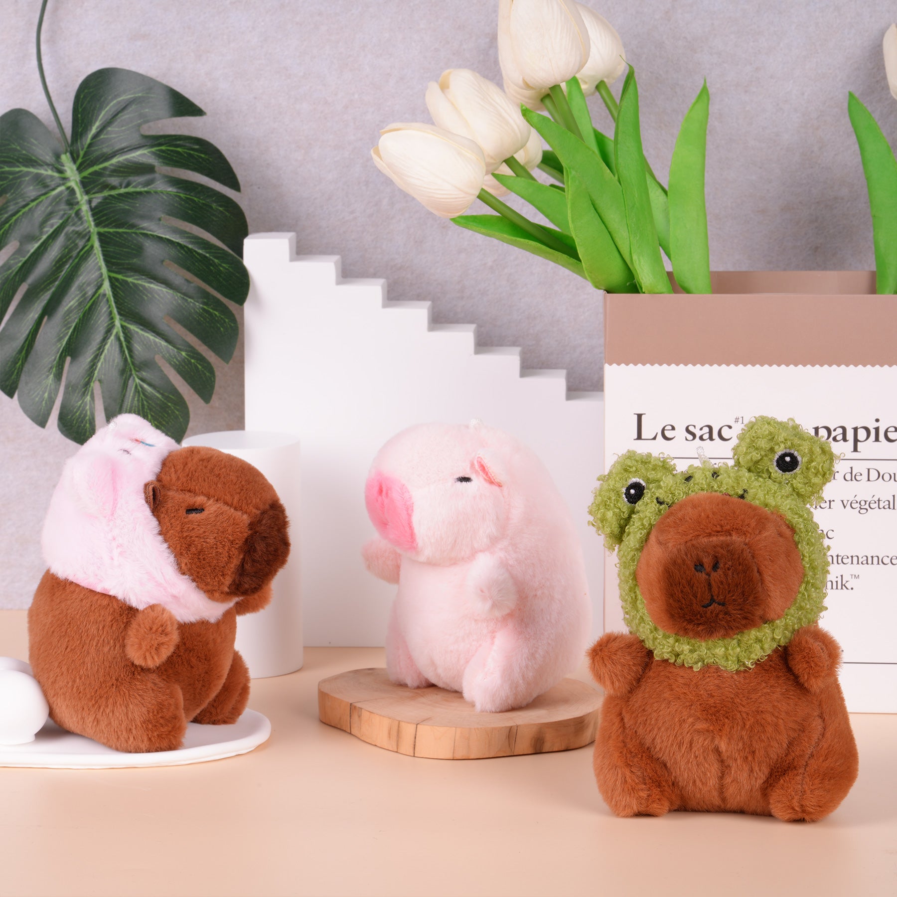 Capybara Piggy Hat Plush Keychain