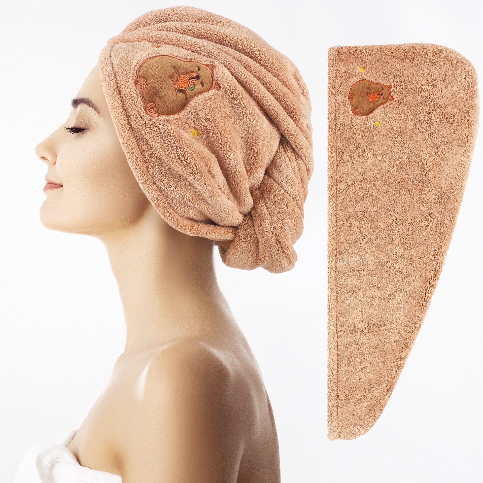 Capybara Microfiber Hair Towel Wrap for Women Super Absorbent Quick Dry Hair