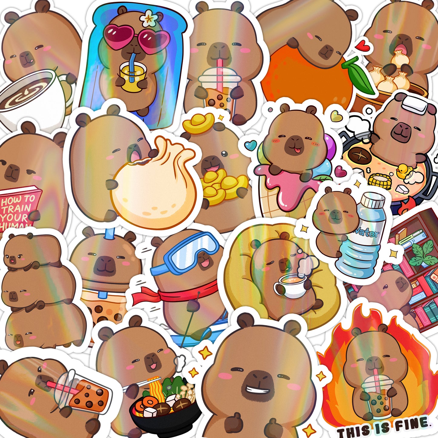 Capybara Holographic Vinyl Stickers Set Various Designs Animal Lover Cute Kawaii Decor