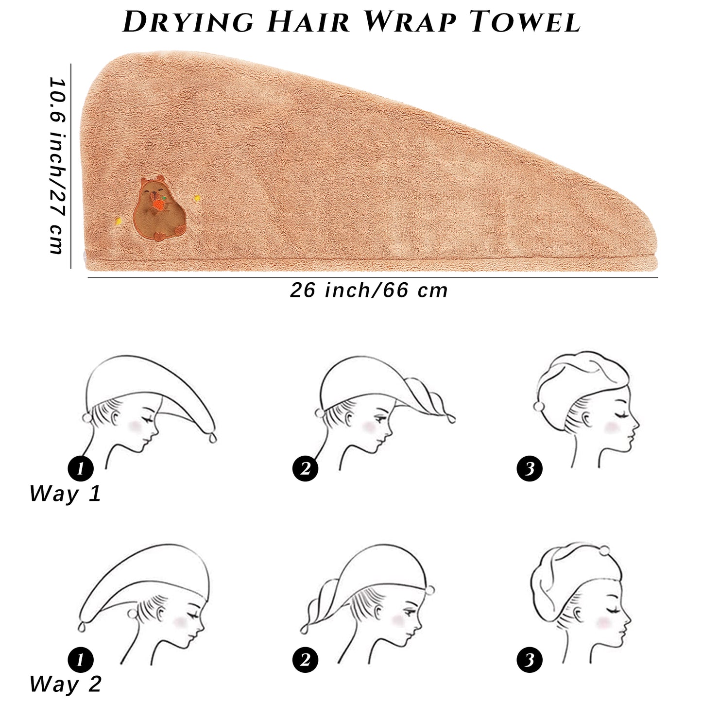 Capybara Microfiber Hair Towel Wrap for Women Super Absorbent Quick Dry Hair