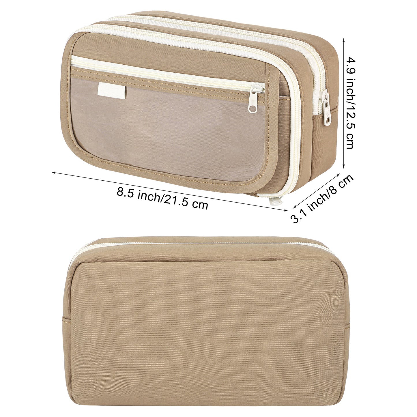 2 Pack Big Capacity Pencil Pen Case Organizer Brown White