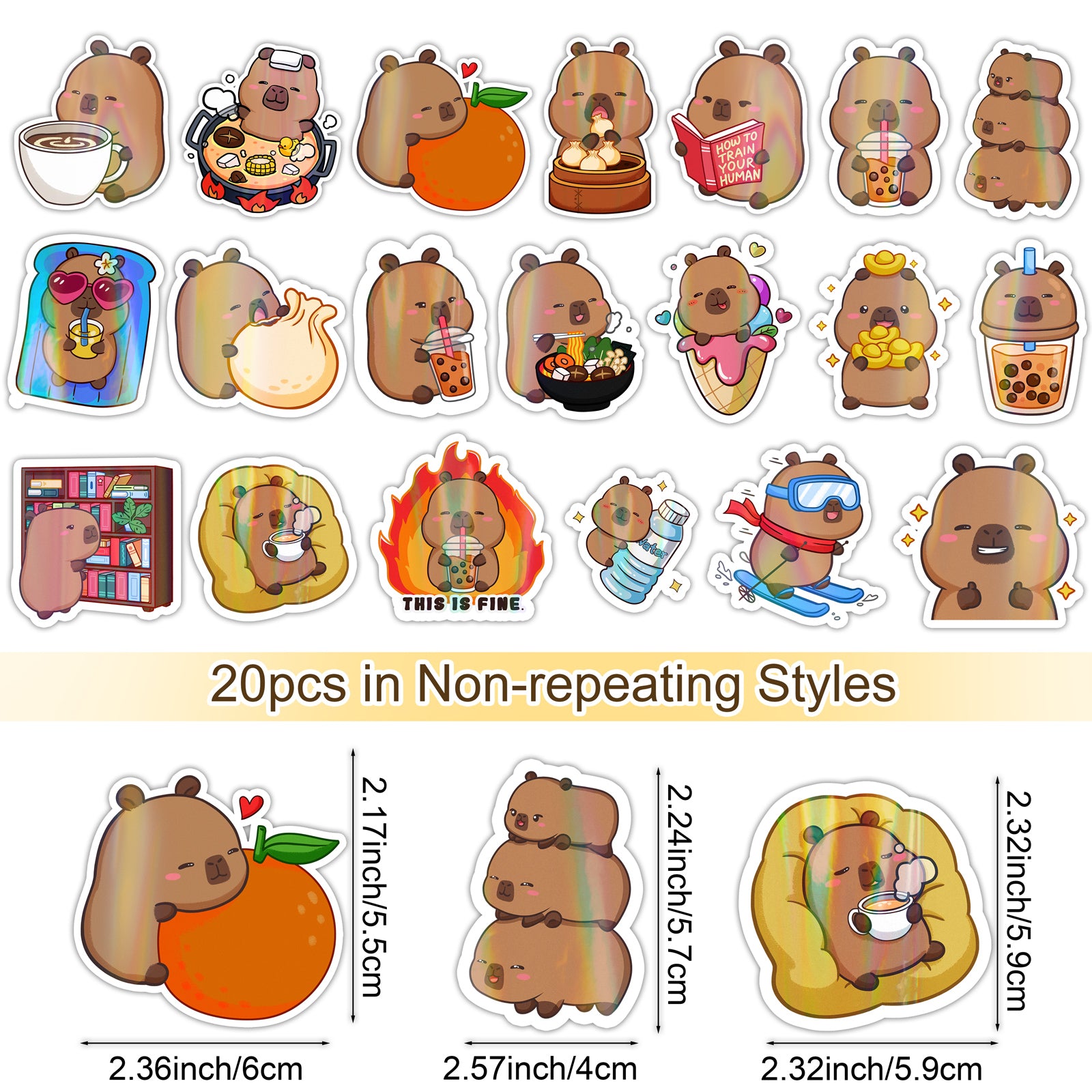 Capybara Holographic Vinyl Stickers Set Various Designs Animal Lover Cute Kawaii Decor