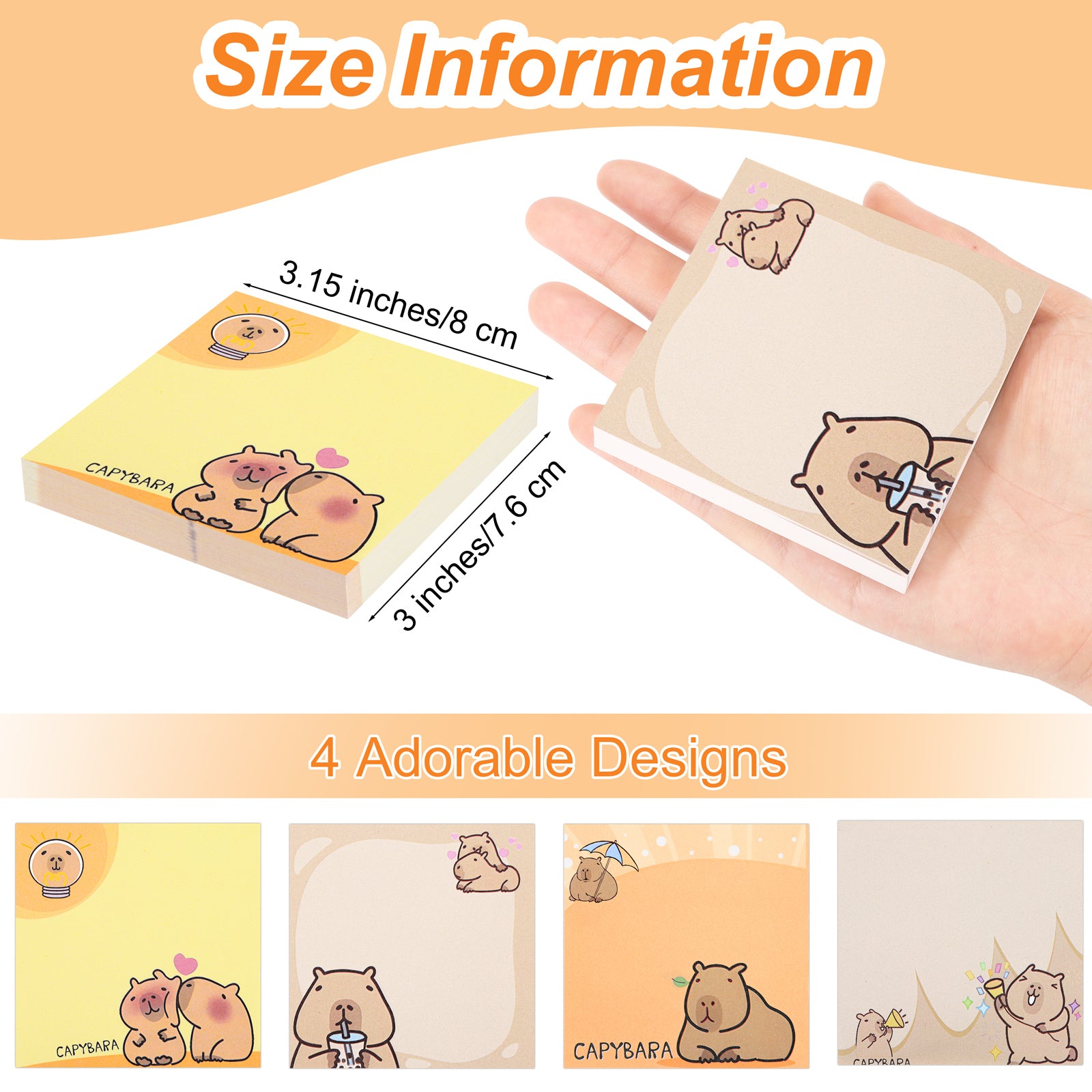 4 Pack Capybara Sticky Notes Memo Pads School Supplies Stationery