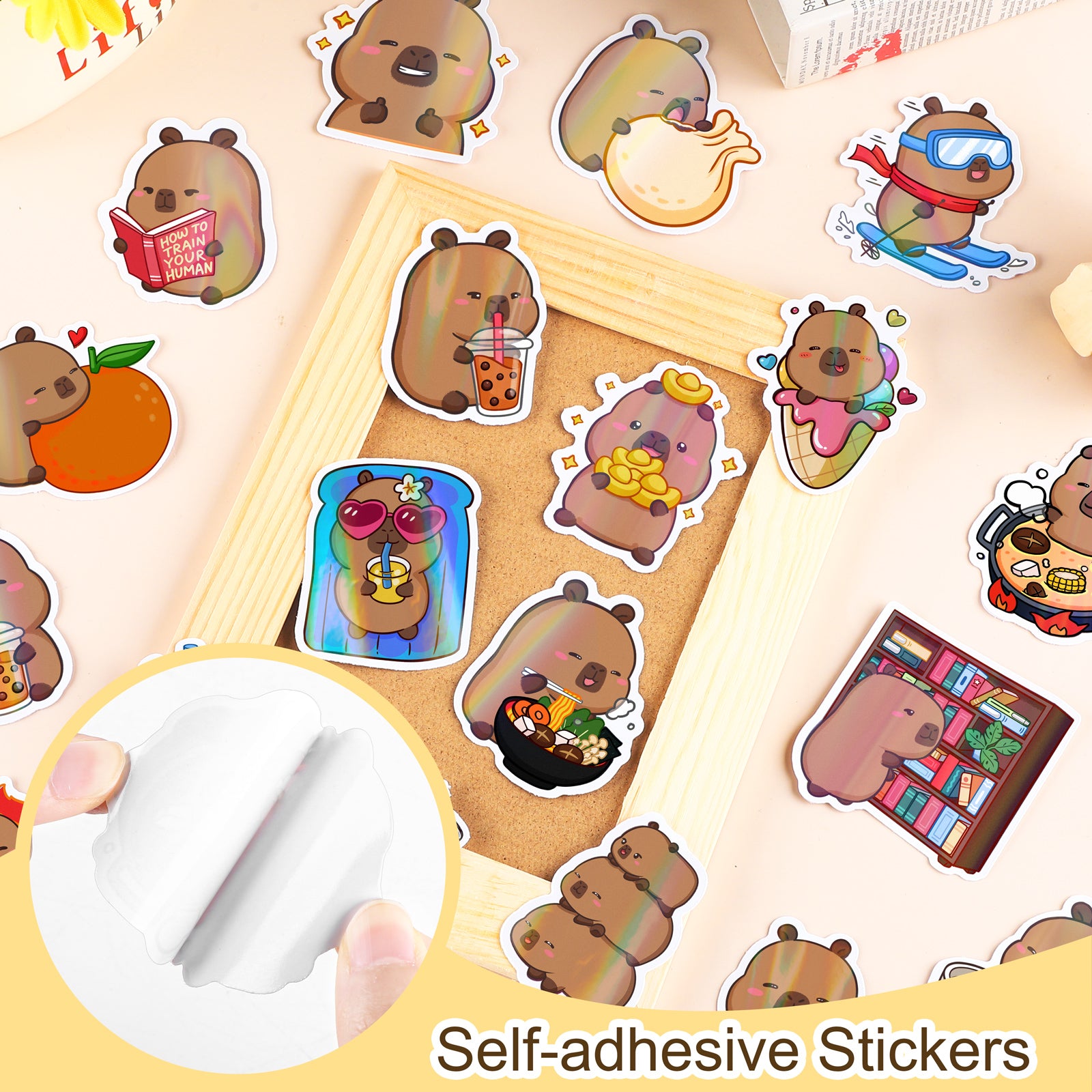 Capybara Holographic Vinyl Stickers Set Various Designs Animal Lover Cute Kawaii Decor