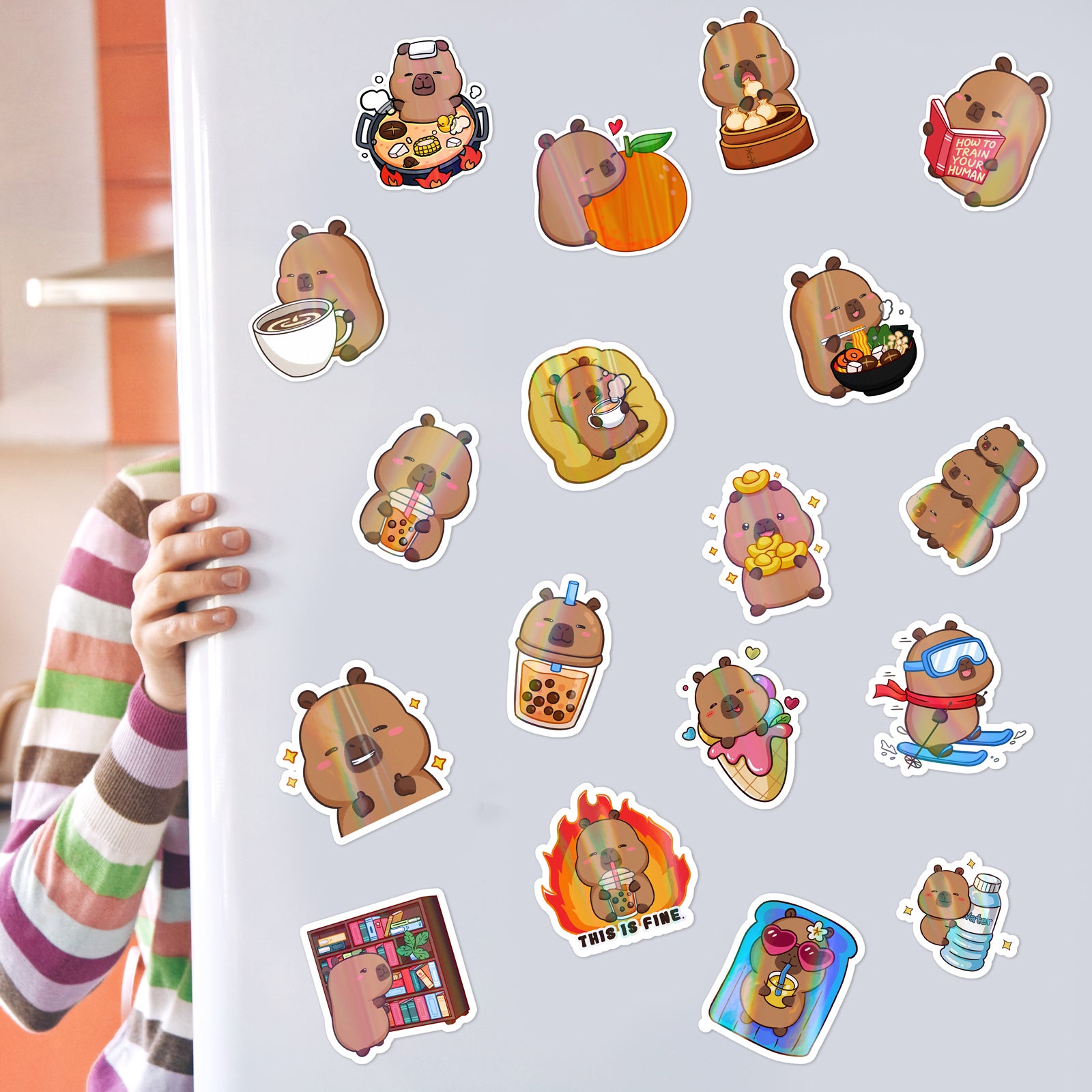 Capybara Holographic Vinyl Stickers Set Various Designs Animal Lover Cute Kawaii Decor