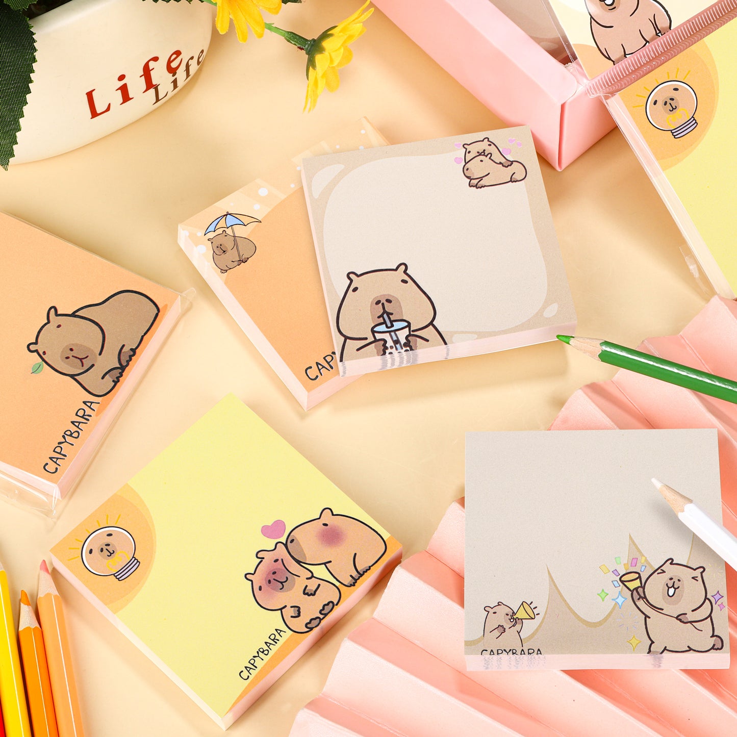 4 Pack Capybara Sticky Notes Memo Pads School Supplies Stationery