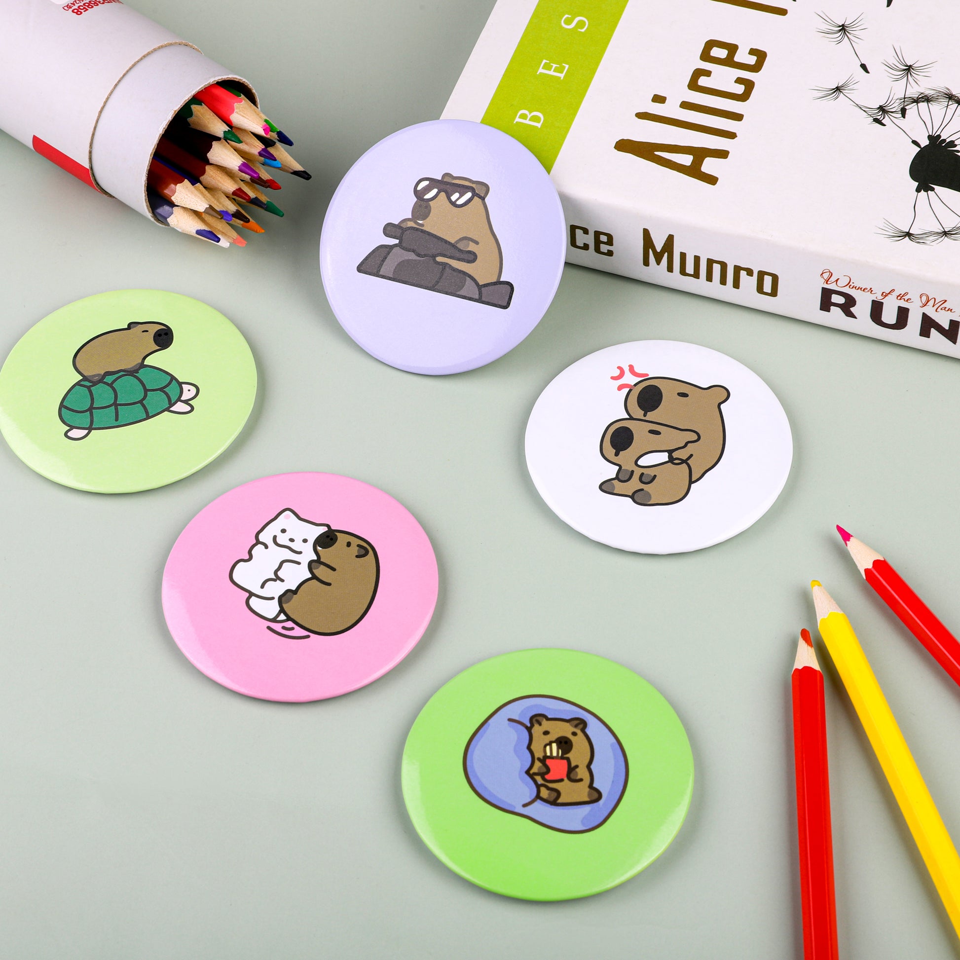 Cute Capybara Mini Mirror Set - 5 Round Mirrors compact cosmetics fashion accessory mirror gift for her home decor bag necessary