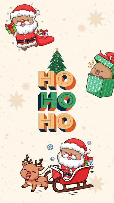 Capybara Christmas phone wallpaper with Santa Capy