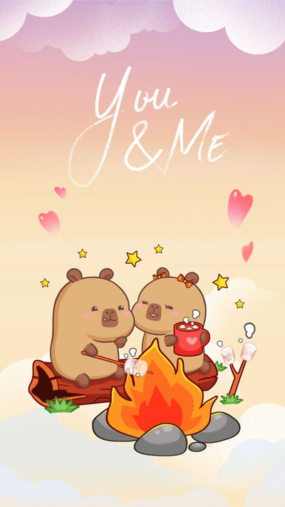 Capybara couple love phone wallpaper