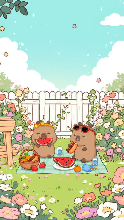 Capybara picnic phone wallpaper
