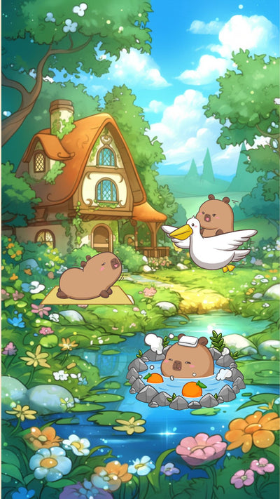 Capybara fairytale forest phone wallpaper
