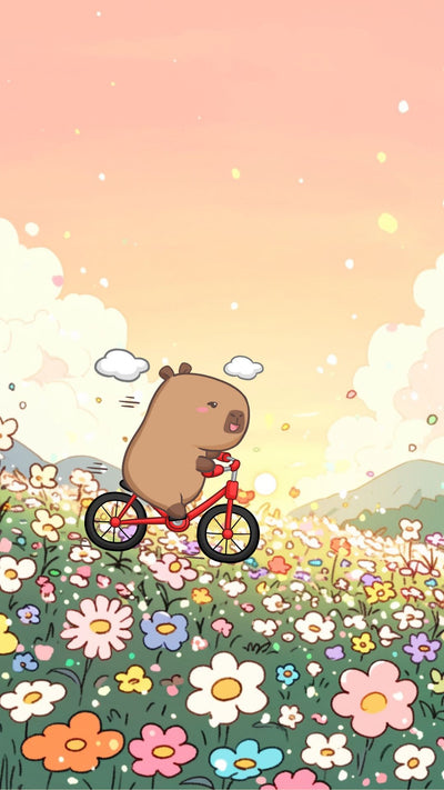 Capybara summer flower field phone wallpaper