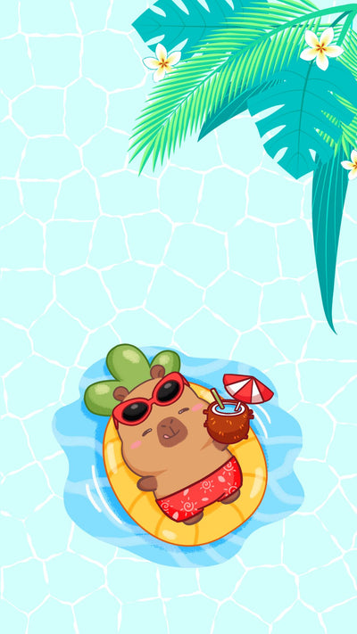 Capybara pool swim phone wallpaper