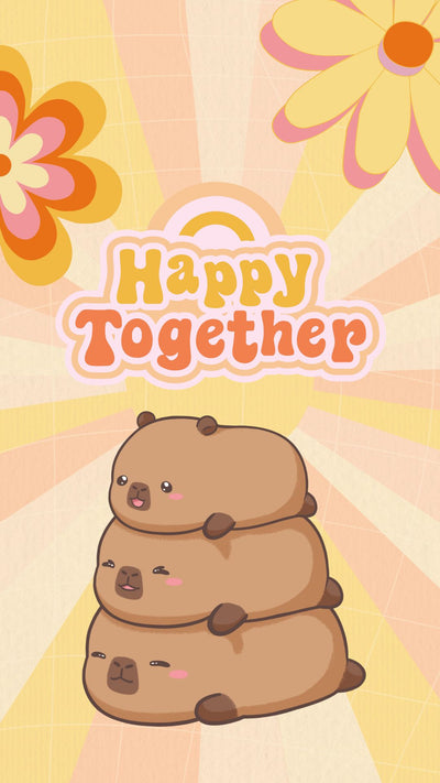 Capybara friends together phone wallpaper