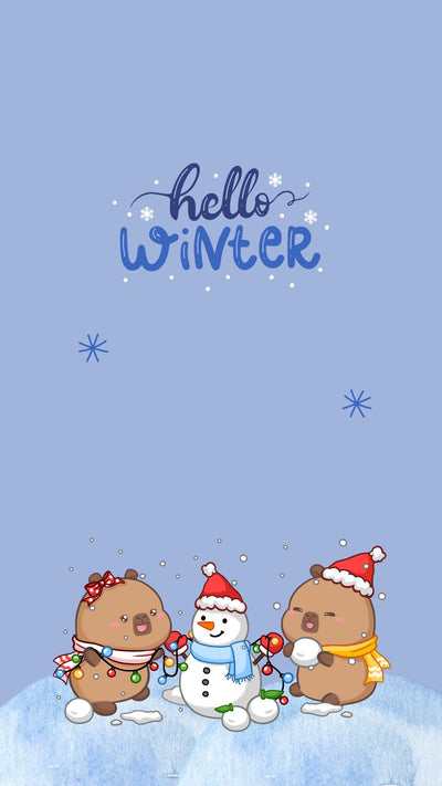 Capybara couple winter phone wallpaper