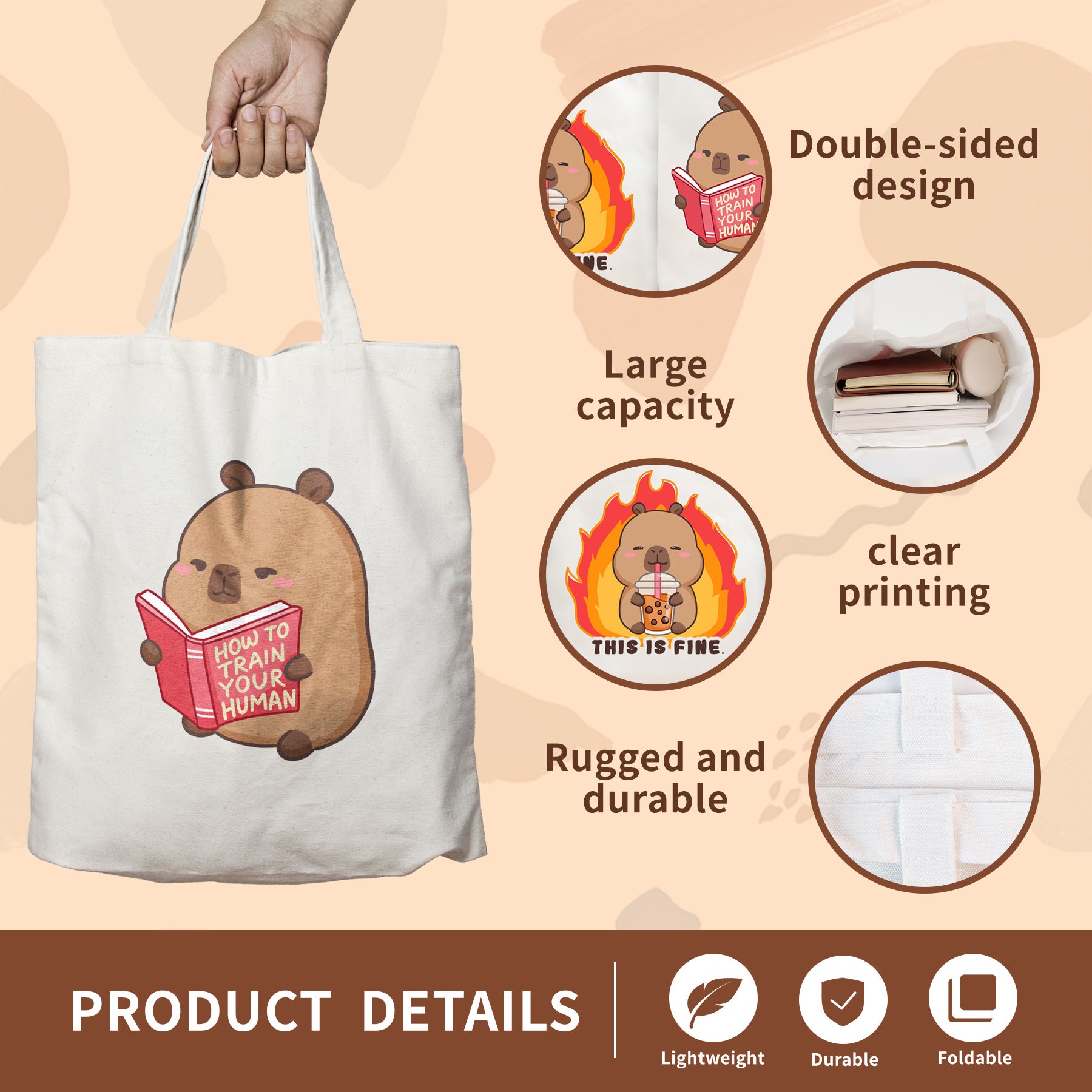 Capybara Canvas Tote Bag