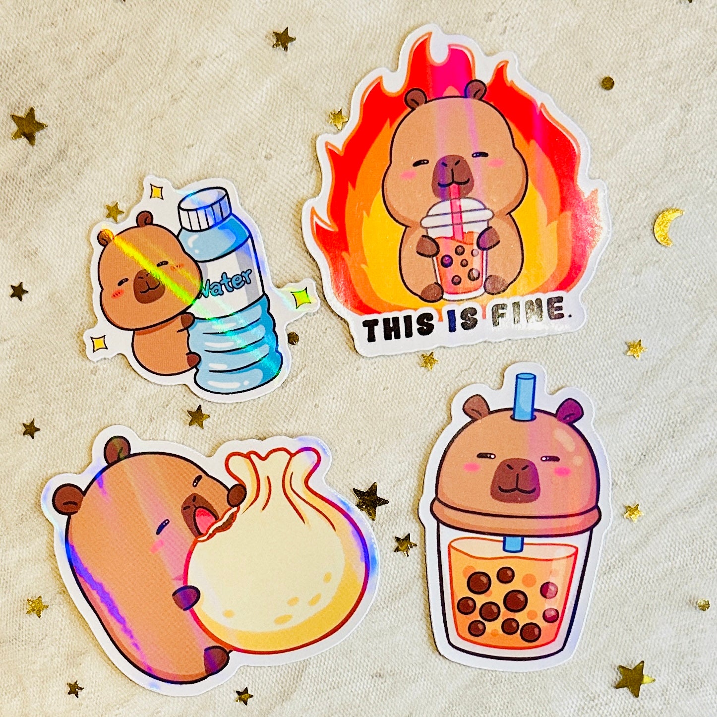 Capybara Holographic Vinyl Stickers Set Various Designs Animal Lover Cute Kawaii Decor