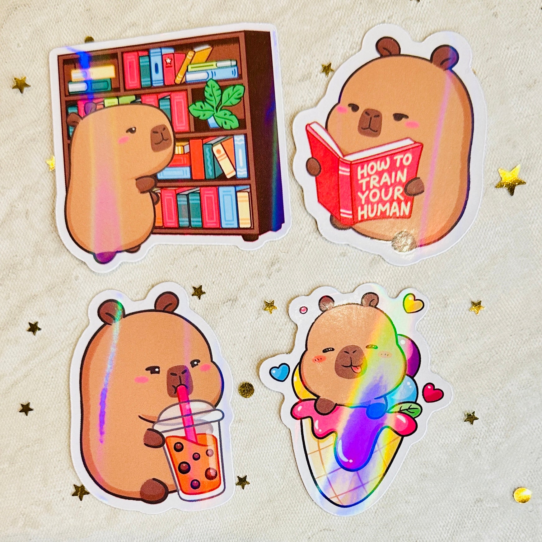 Capybara Holographic Vinyl Stickers Set Various Designs Animal Lover Cute Kawaii Decor