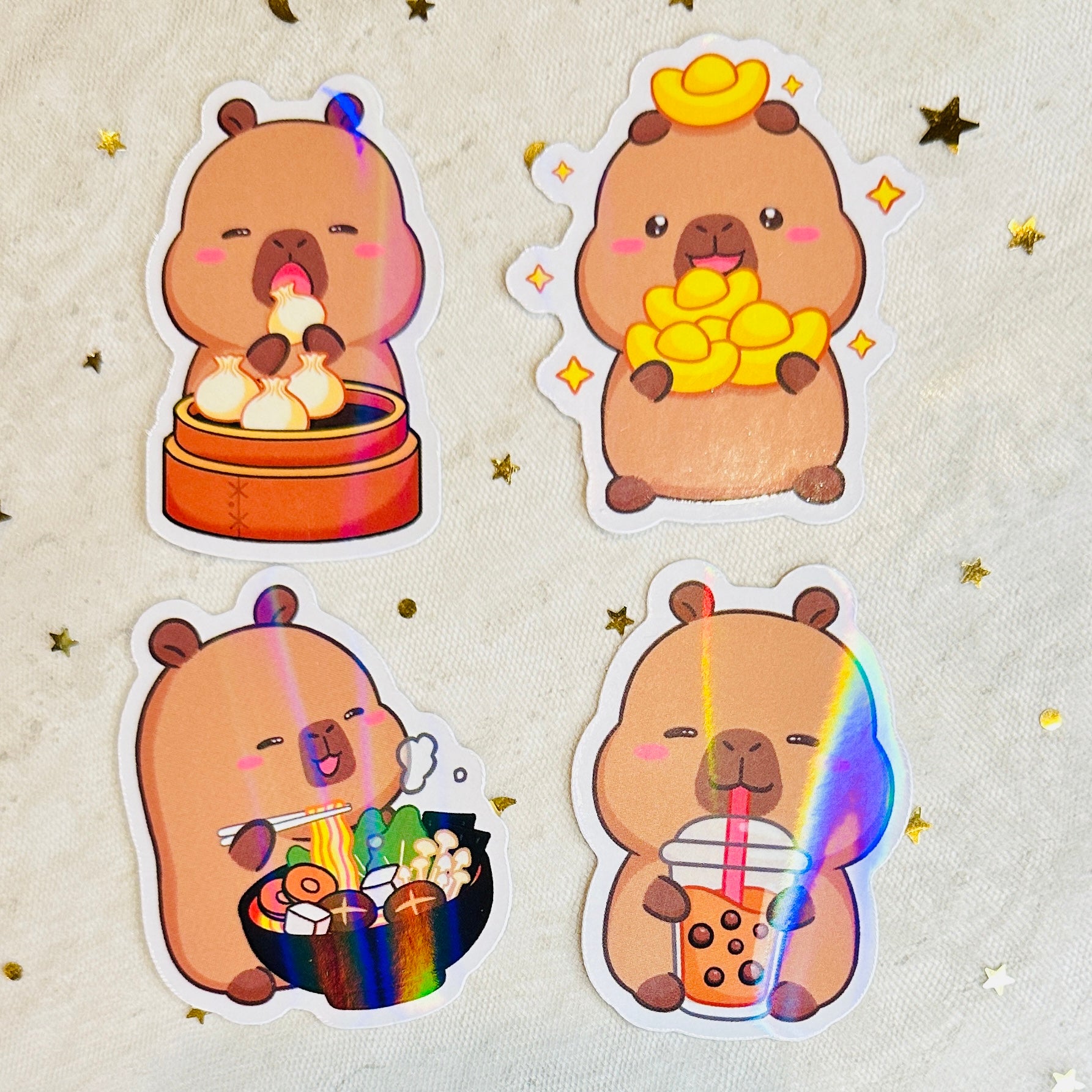 Capybara Holographic Vinyl Stickers Set Various Designs Animal Lover Cute Kawaii Decor