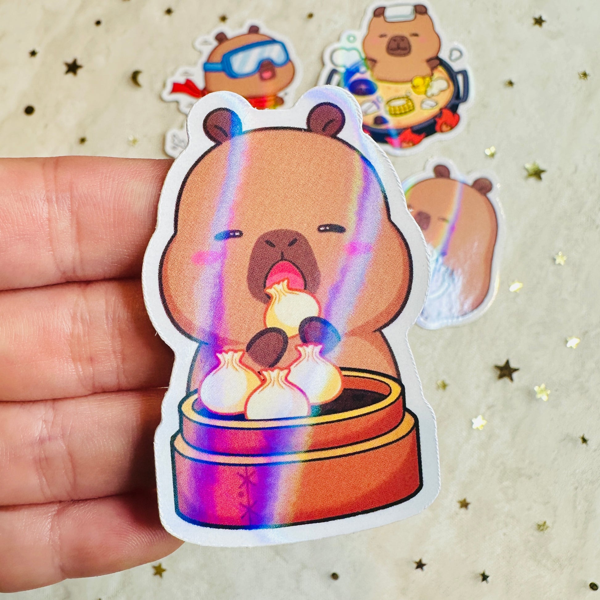 Capybara Holographic Vinyl Stickers Set Various Designs Animal Lover Cute Kawaii Decor