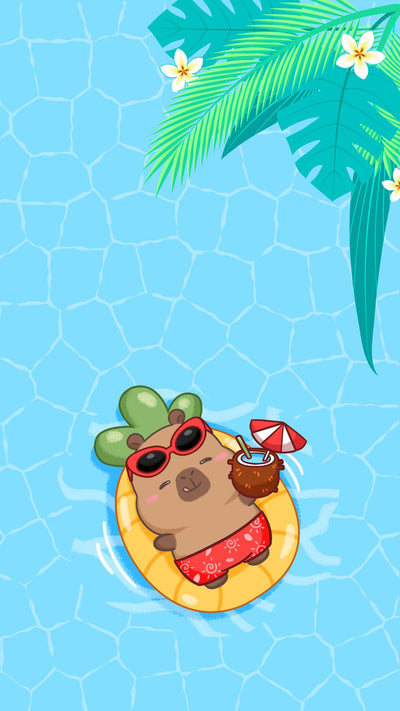 Cool capybara in the pool phone wallpaper