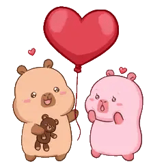 Animated capybara GIF: Capy couple: heart balloon