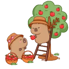 Animated capybara GIF: Capy friends: apple tree