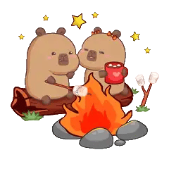 Animated capybara GIF: Capy friends: campfire