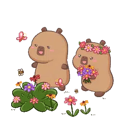 Animated capybara GIF: Capy friends: flowers