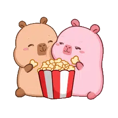 Animated capybara GIF: Capy friends: popcorn