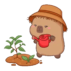 Animated capybara GIF: Capy watering plants
