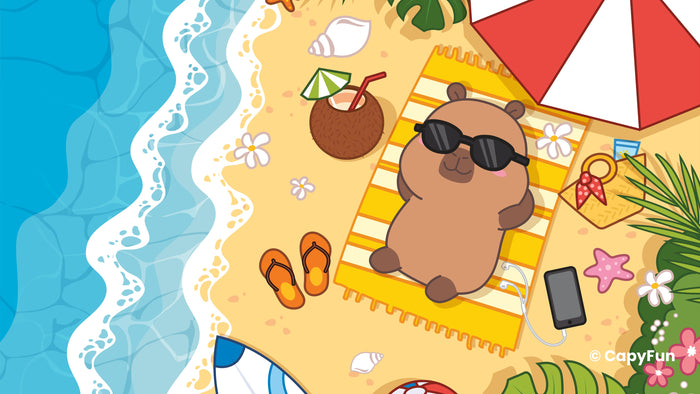 Capybara desktop wallpaper: Capy sunbathing on the beach