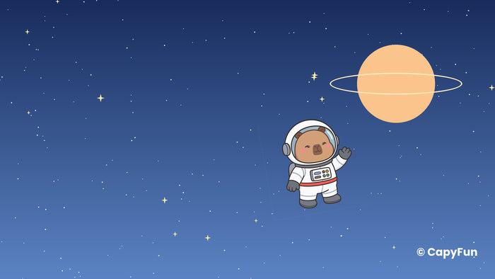 Capybara desktop wallpaper: astronaut Capy in a starry blue sky